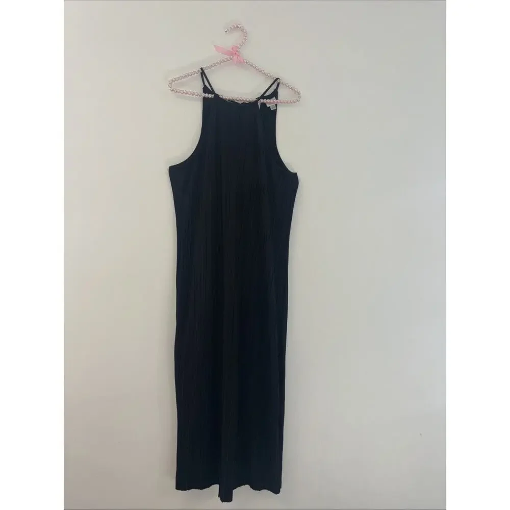 Women’s High Neck Black Maxi Dress Pleated Sz Lg Whimsigoth Fairy Grunge Romanti
